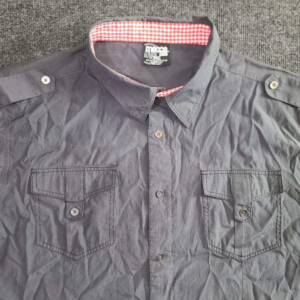 Mecca Men's‎ 3XL Button Down Shirt Gray Short Sleeve Epaulettes Pockets Casual